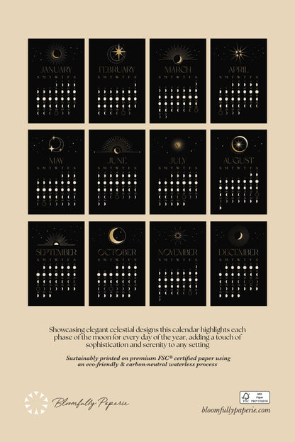 2025 Black & Gold Moon Wall Calendar  - Loved To Death