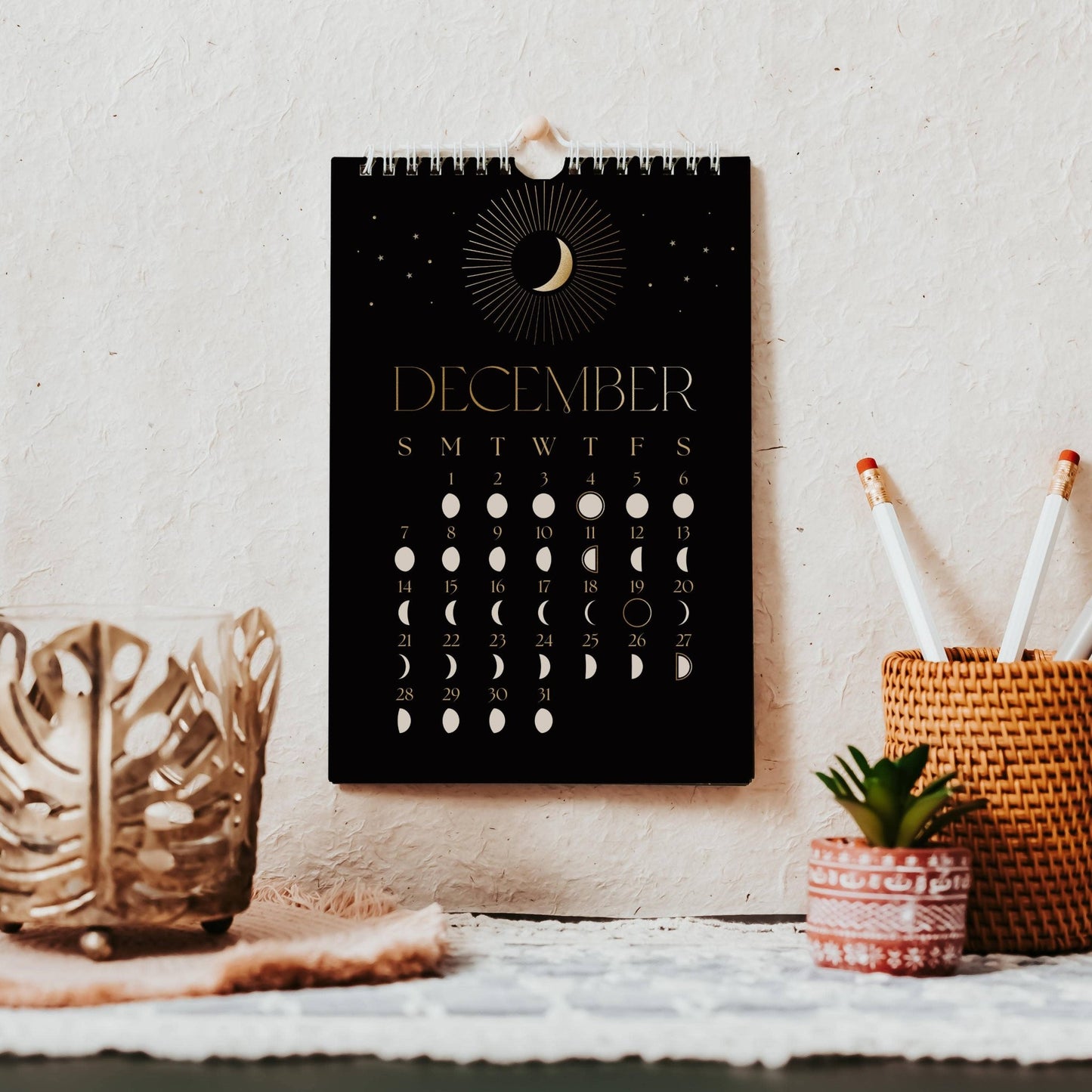 2025 Black & Gold Moon Wall Calendar  - Loved To Death