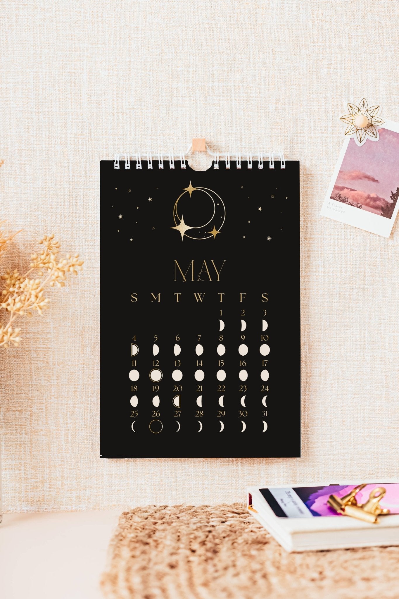 2025 Black & Gold Moon Wall Calendar  - Loved To Death