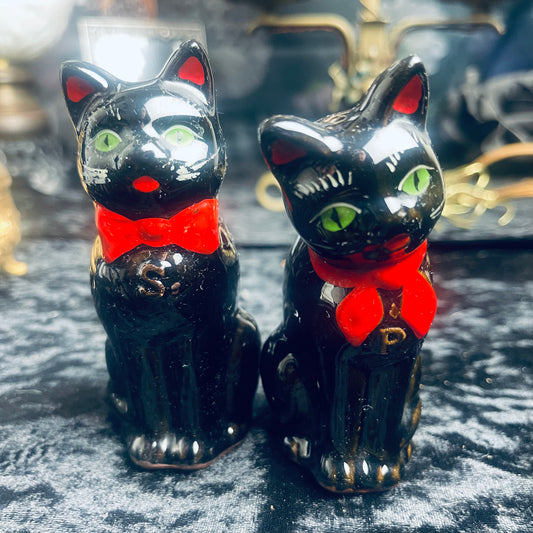 Antique Black Cat Salt & Pepper Shakers