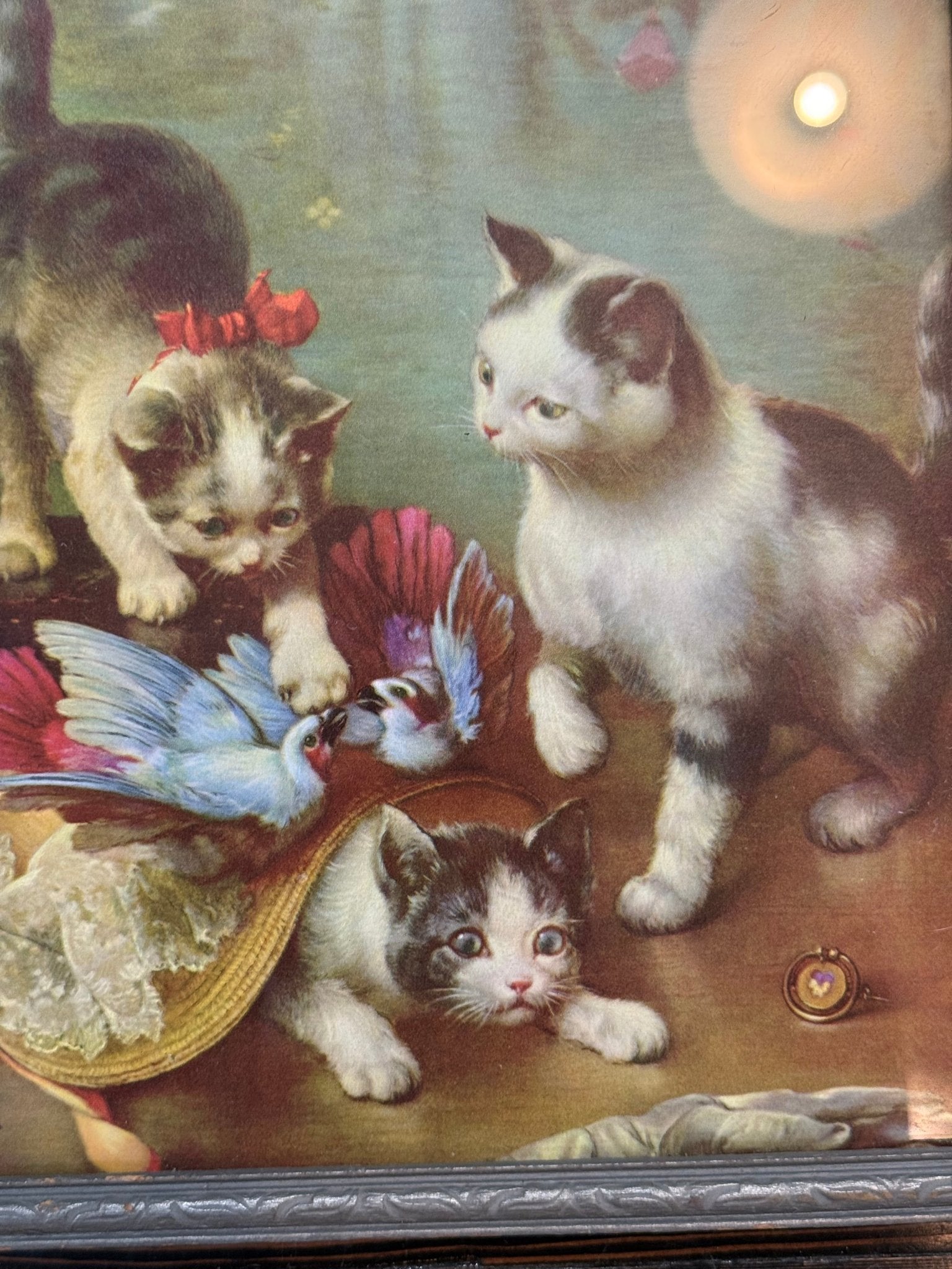 Antique 1930’s Framed Litho “Mischievous Cats” - Loved To Death