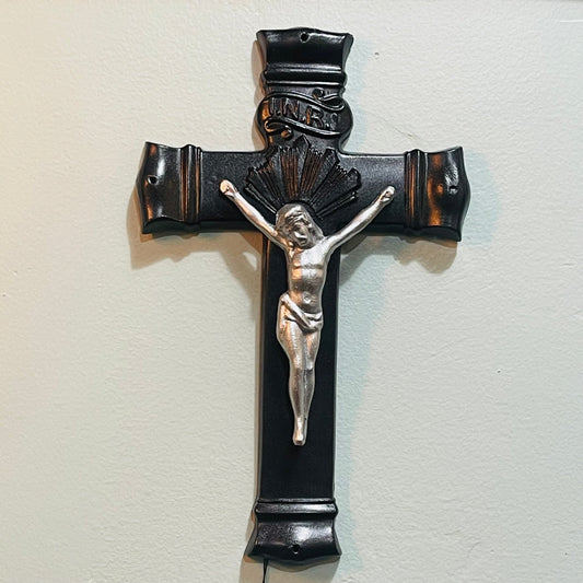 Antique Black Casket Crucifix Adornment - Loved To Death