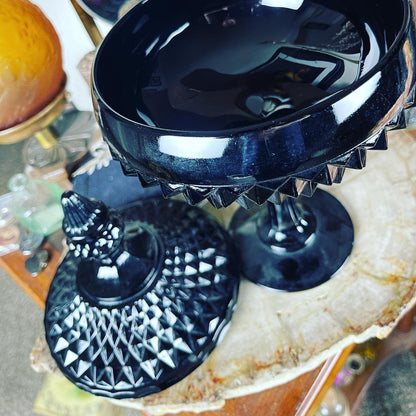 Antique Black Point Glass Pedestal Candy Dish - Loved To Death