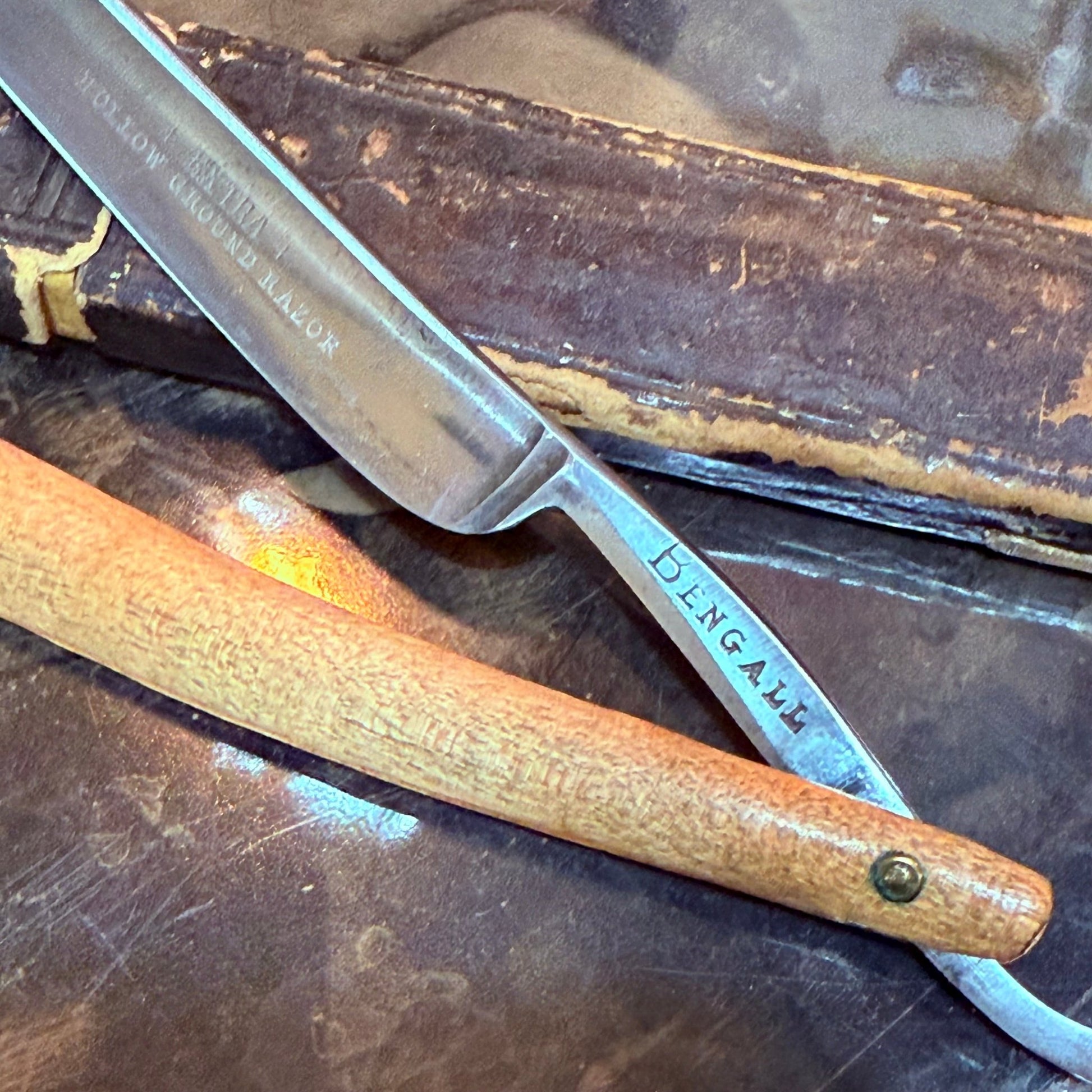 Antique Dengall Wood Handle Straight Razor With Box - Loved To Death