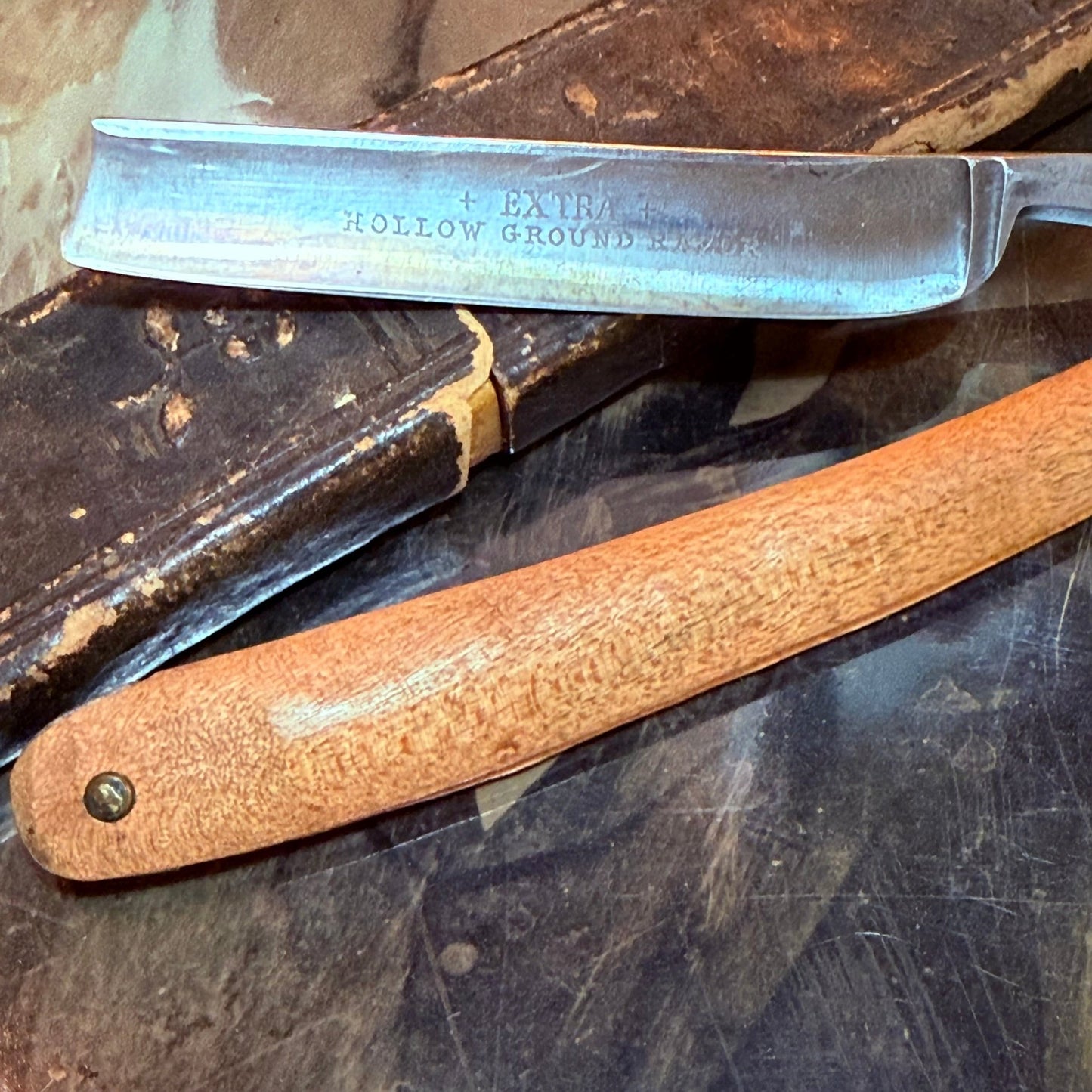 Antique Dengall Wood Handle Straight Razor With Box - Loved To Death