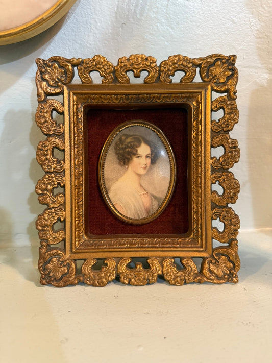 Antique Gold Framed Cameo Woman in White Portrait - Loved To Death