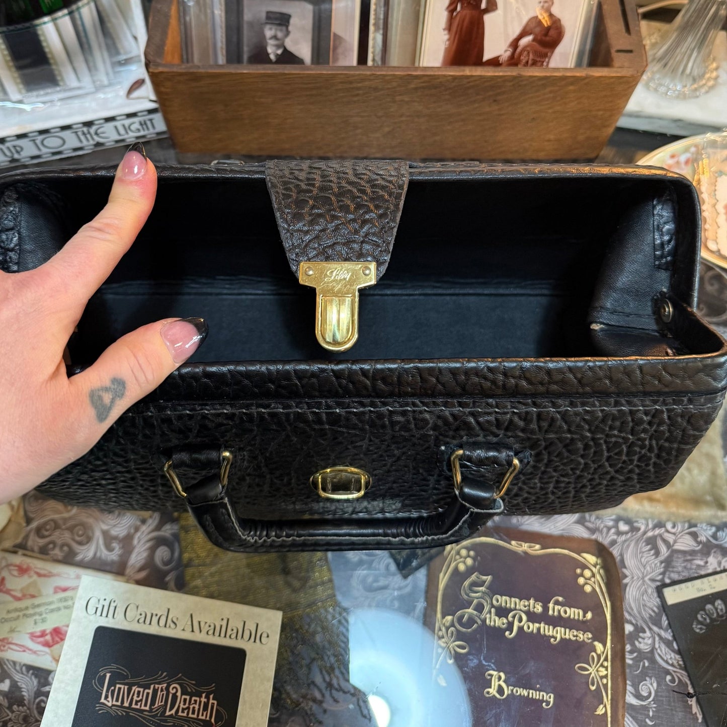 Antique Lilly Black Leather Dr Bag - Loved To Death