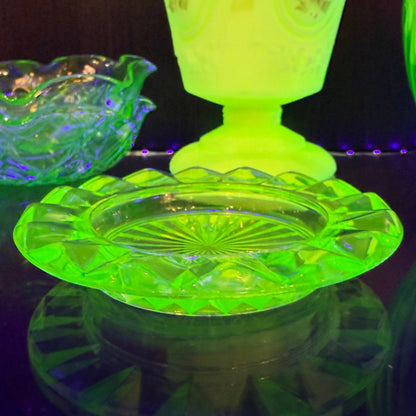 Antique Uranium Glass Ashtray 4” - Loved To Death