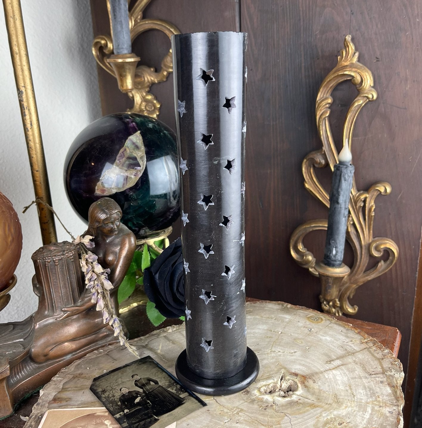 Black Soapstone Stars Incense Tower Burner - Loved To Death