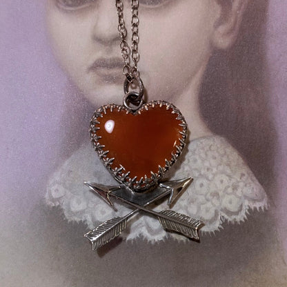 Carnelian Heart & Arrows Handmade Sterling Necklace - Loved To Death