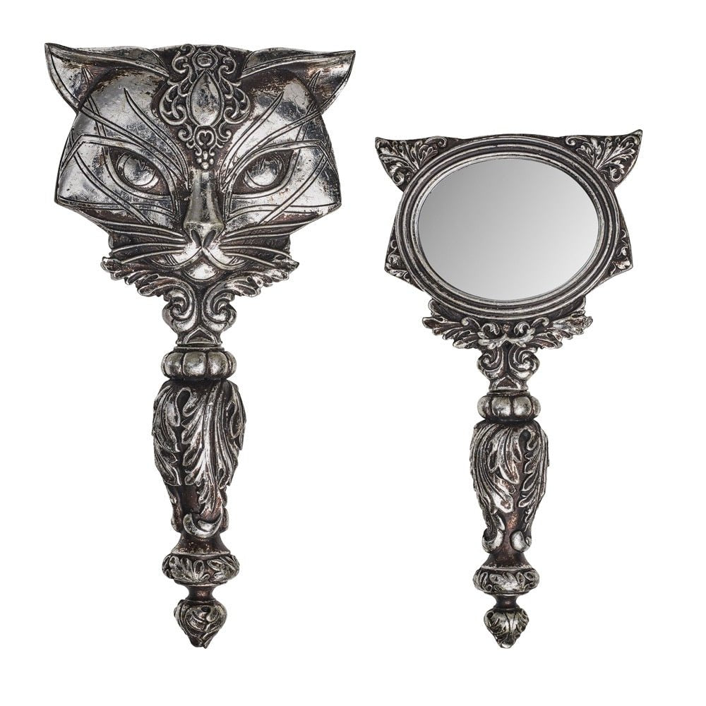Cat Vanitas Hand Mirror Silver - Loved To Death
