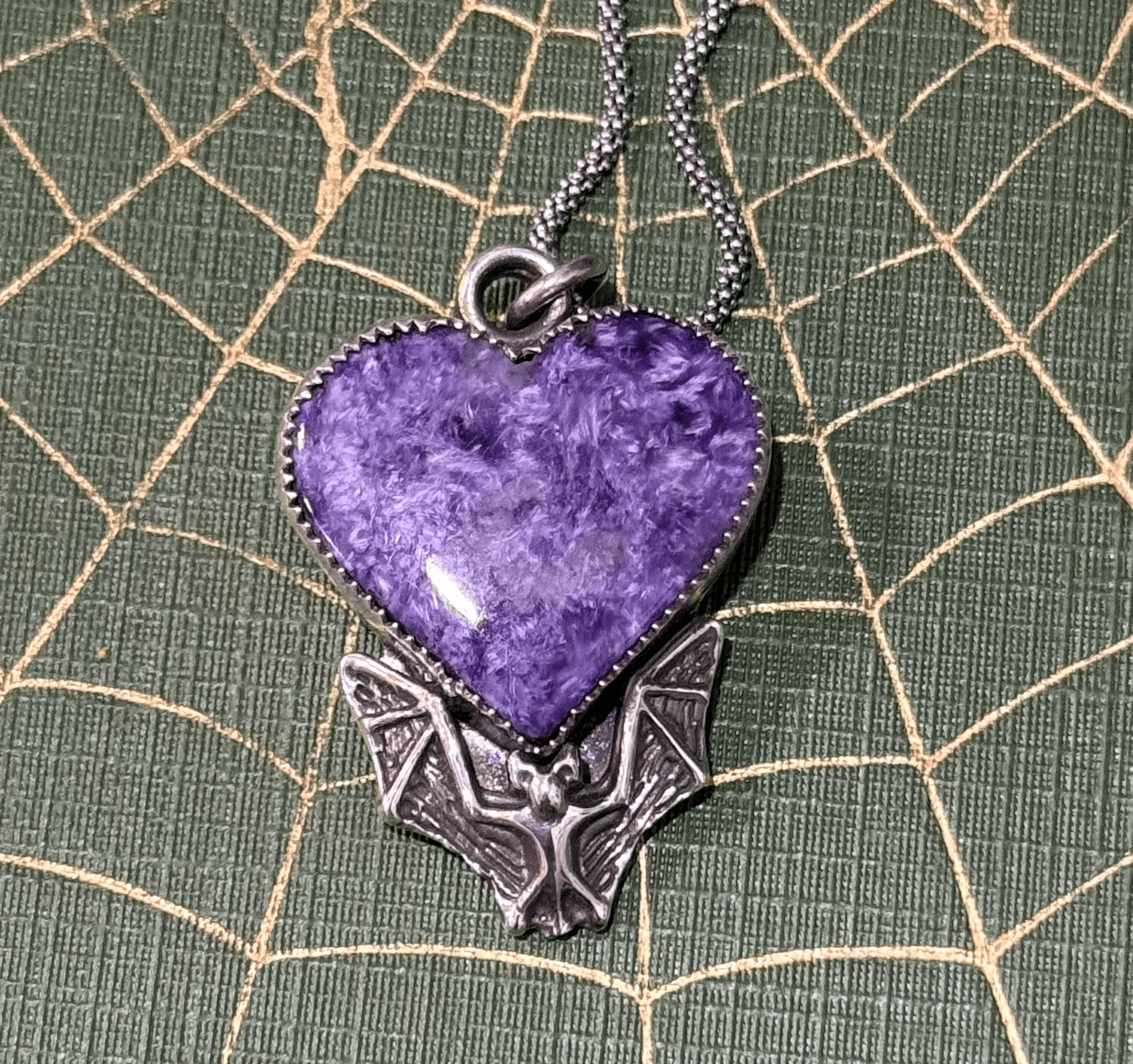 Chariote Heart Bat Handmade Sterling Necklace - Loved To Death