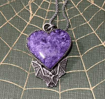 Chariote Heart Bat Handmade Sterling Necklace - Loved To Death