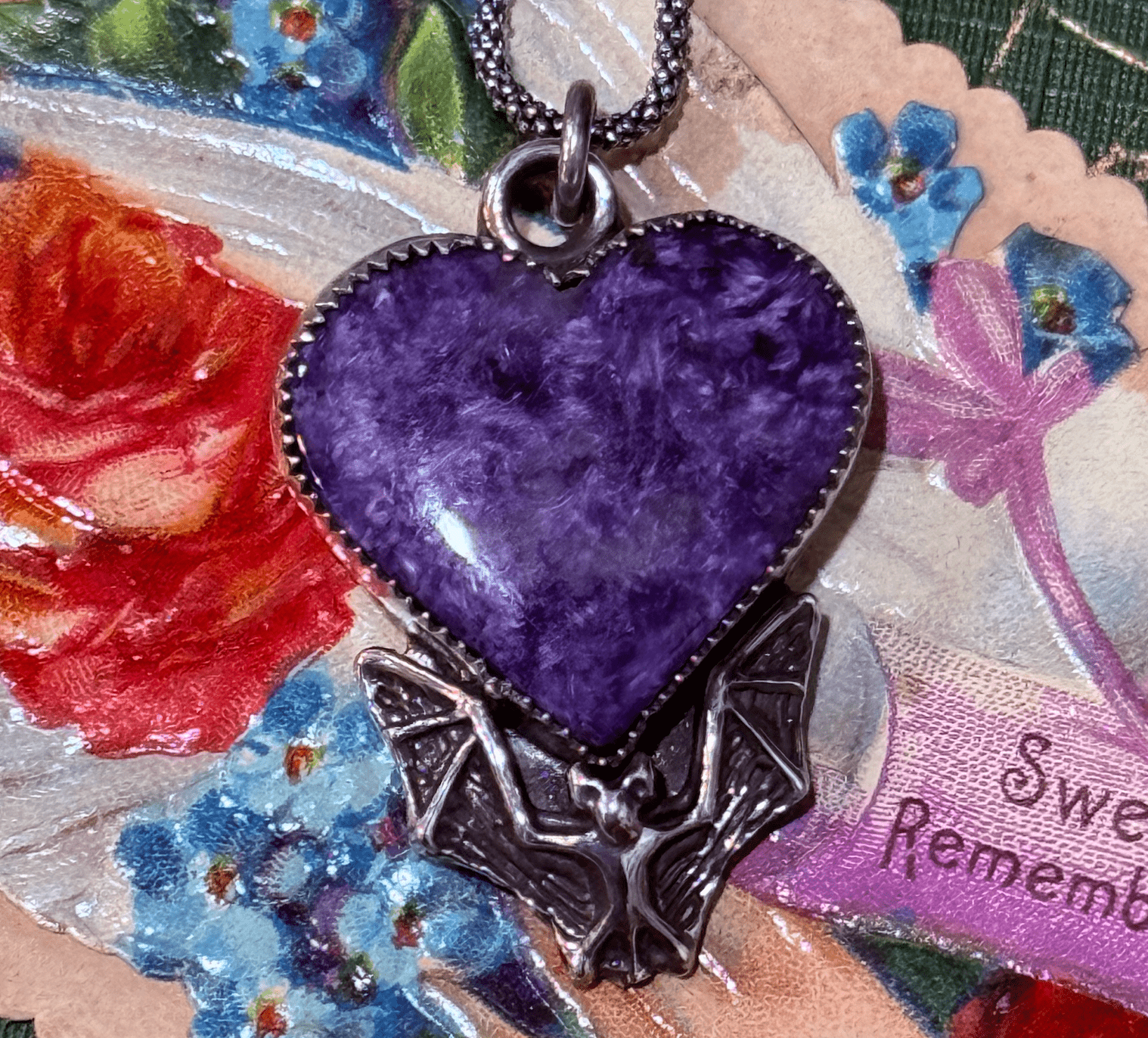 Chariote Heart Bat Handmade Sterling Necklace - Loved To Death