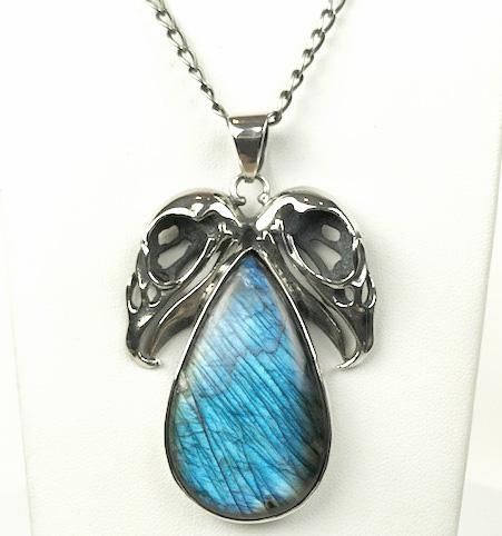 Double Vulture Skull Sterling Labradorite Necklace - Loved To Death