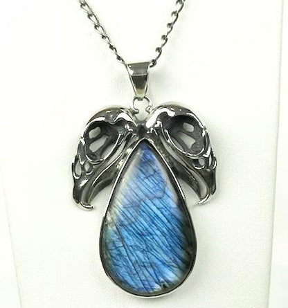 Double Vulture Skull Sterling Labradorite Necklace - Loved To Death