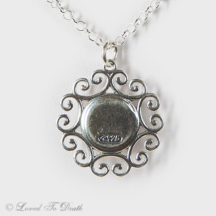 Filigree Bobcat Taxidermy Eye Sterling Necklace - Loved To Death