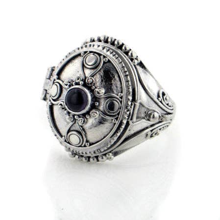 Gothic Oval Poison Ring Sterling Silver & Onyx or Moonstone - Loved To Death