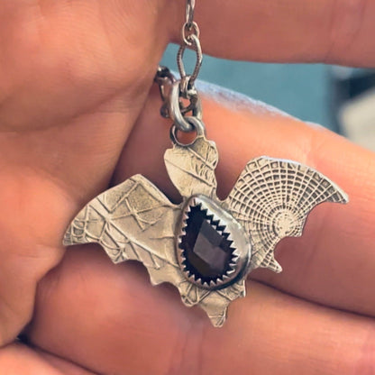 Gothic Victorian Bat Handmade Art Nouveau Pendant Sterling Necklace - Loved To Death