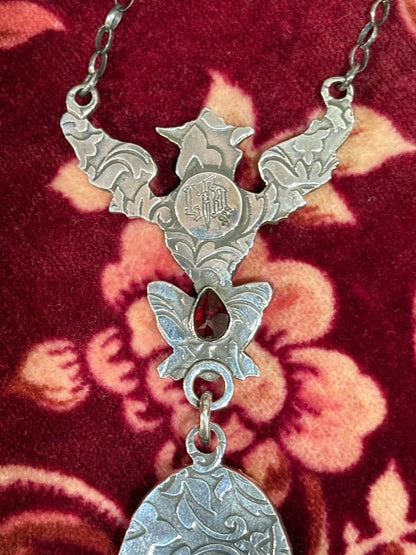 Gothic Victorian Gargoyle Labradorite Statement Necklace Sterling Art Nouveau - Loved To Death