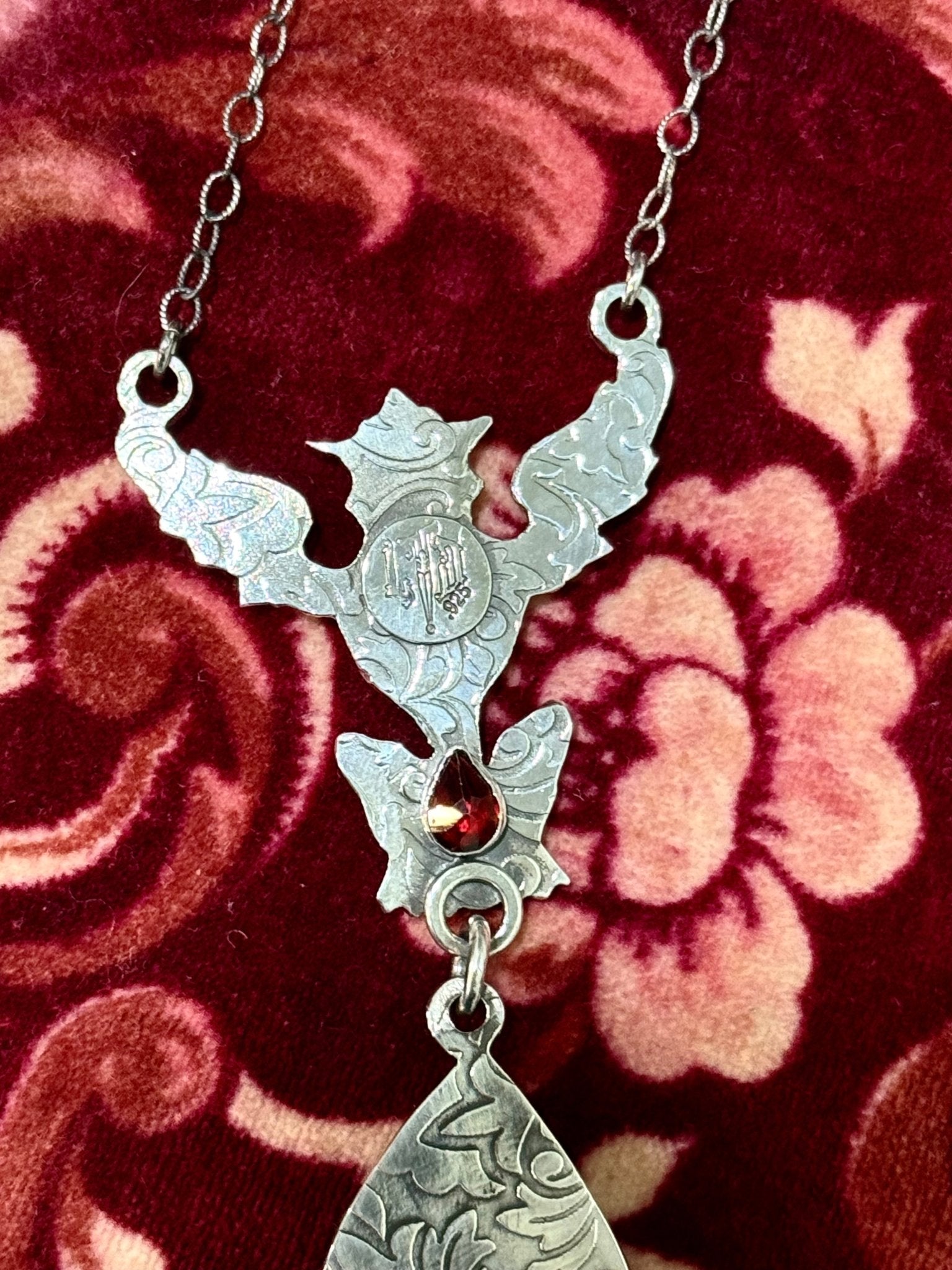 Gothic Victorian Gargoyle Onyx Statement Necklace Sterling Art Nouveau - Loved To Death