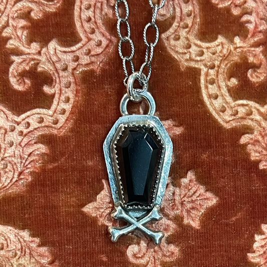 Handmade Sterling Onyx Coffin Necklace - Loved To Death