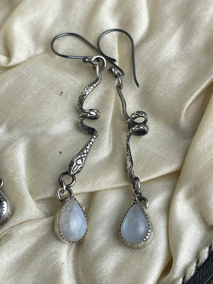 Sterling Coiled Snakes Stone Drop Earrings