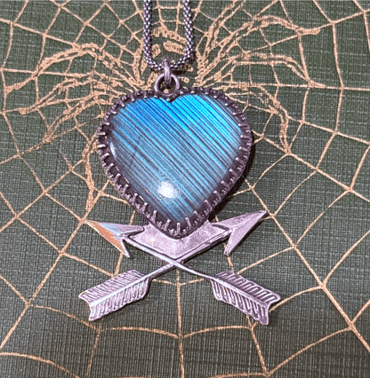 Labradorite Heart & Arrows Handmade Sterling Necklace - Loved To Death