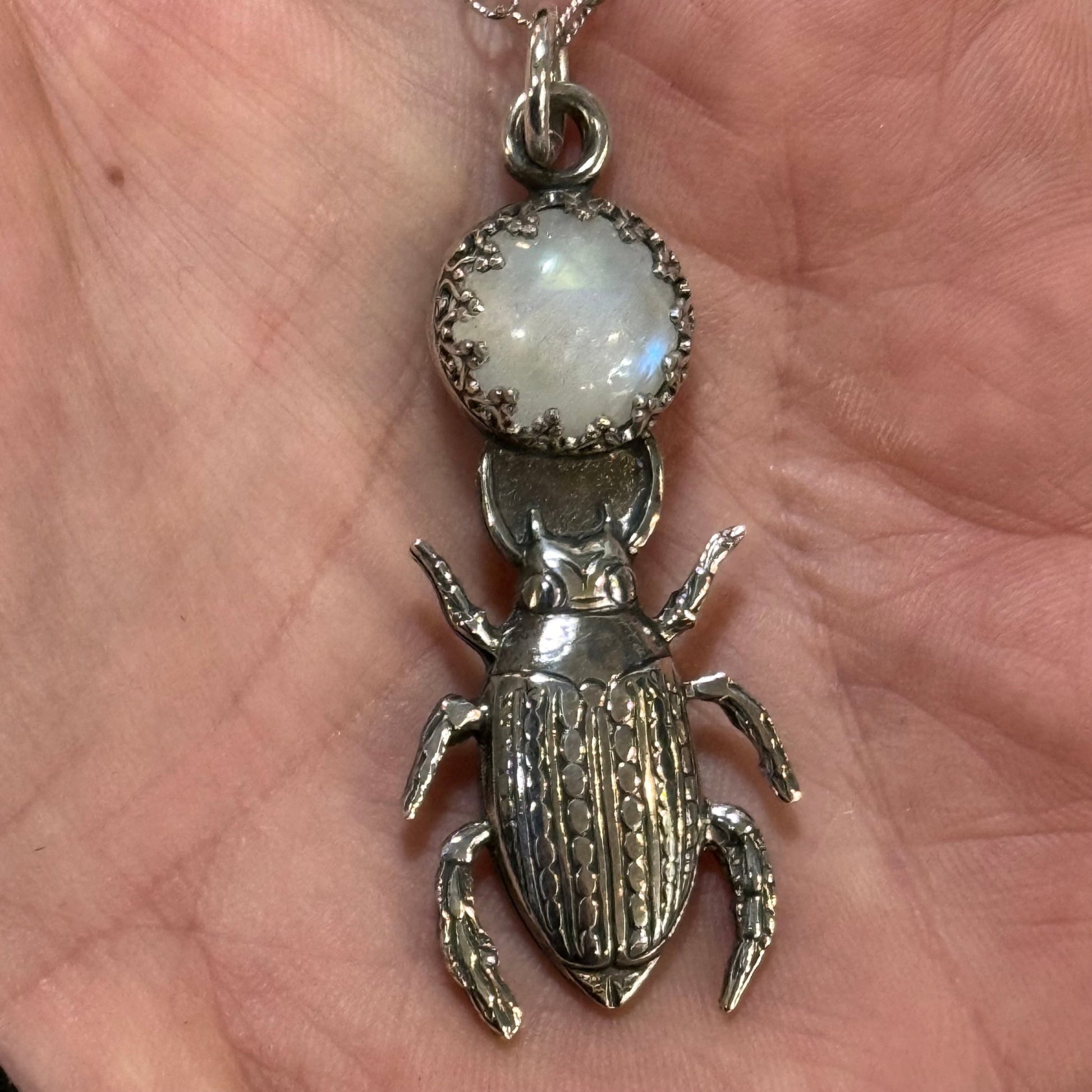 LTD Sterling Beetle Moonstone Necklace - Loved To Death