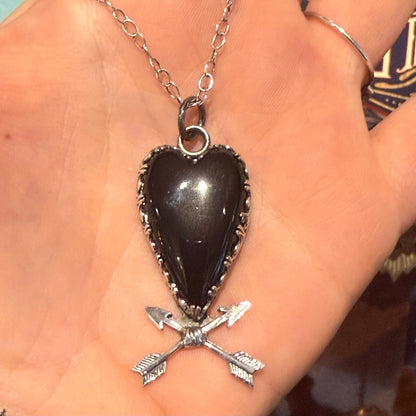 Onyx Heart & Arrows Handmade Sterling Necklace - Loved To Death