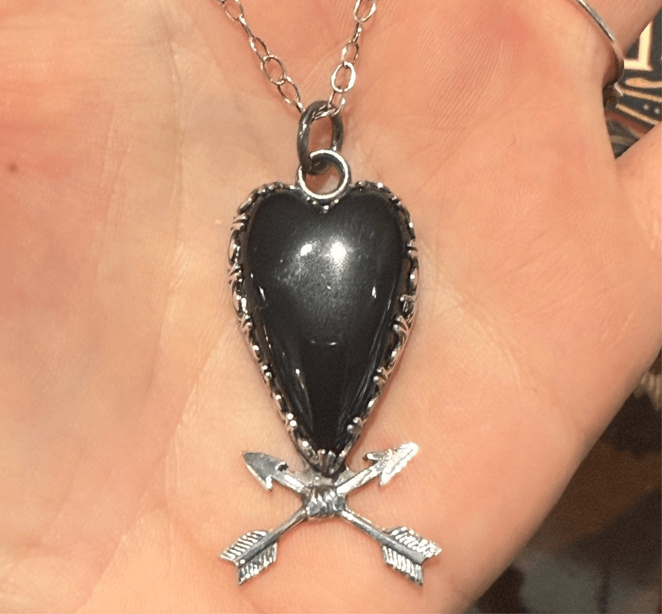 Onyx Heart & Arrows Handmade Sterling Necklace - Loved To Death