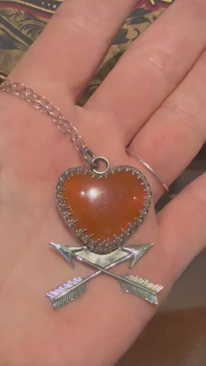 Carnelian Heart & Arrows Handmade Sterling Necklace