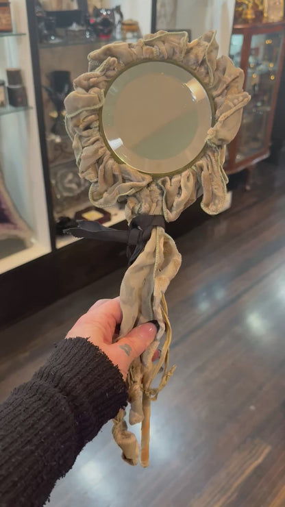 Victorian Unique Beveled Velvet Hand Mirror