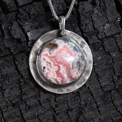 Rhodochrosite Full Moon Sterling Amulet Necklace - Loved To Death