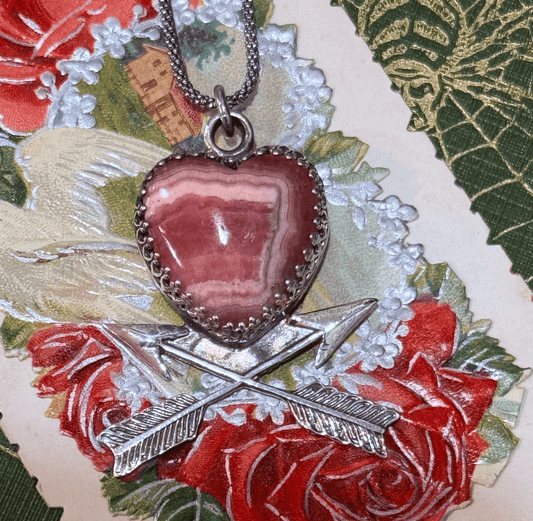 Rhodochrosite Heart & Arrows Handmade Sterling Necklace - Loved To Death