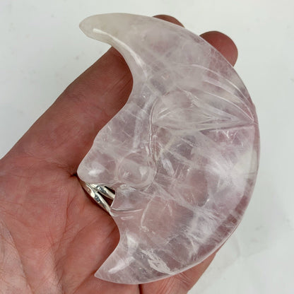 Rose Quartz Carved Moon Face - Loved To Death