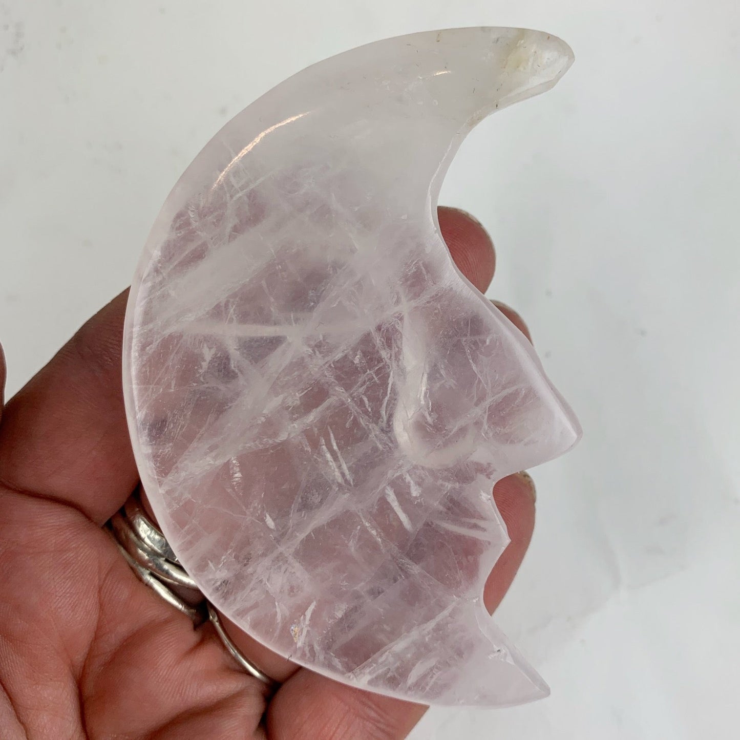 Rose Quartz Carved Moon Face - Loved To Death