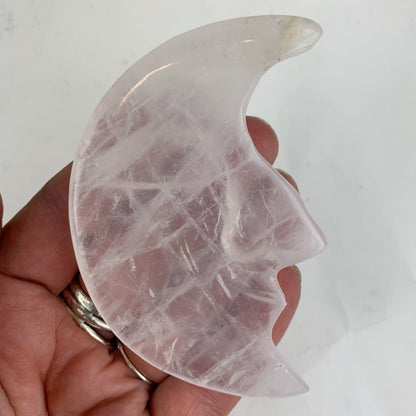 Rose Quartz Carved Moon Face - Loved To Death