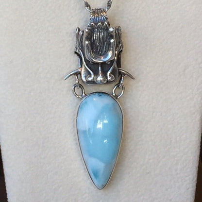 Sterling Dragon Larimar Drop Necklace - Loved To Death