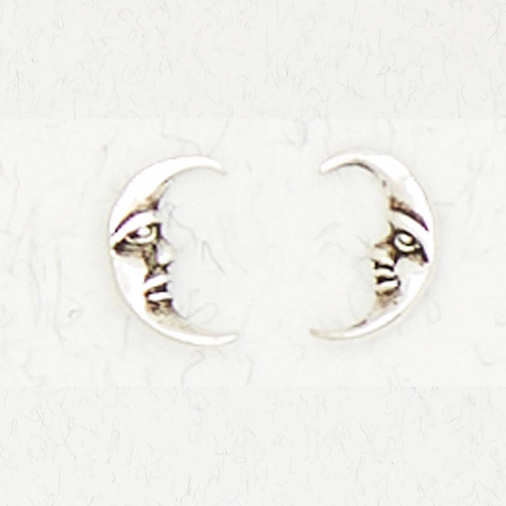 Sterling Silver Ear Studs - Moon Face - Loved To Death