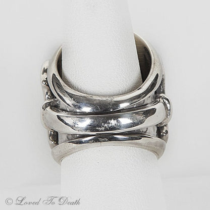 Sterling Silver Trident Rainbow Obsidian Ring - Loved To Death