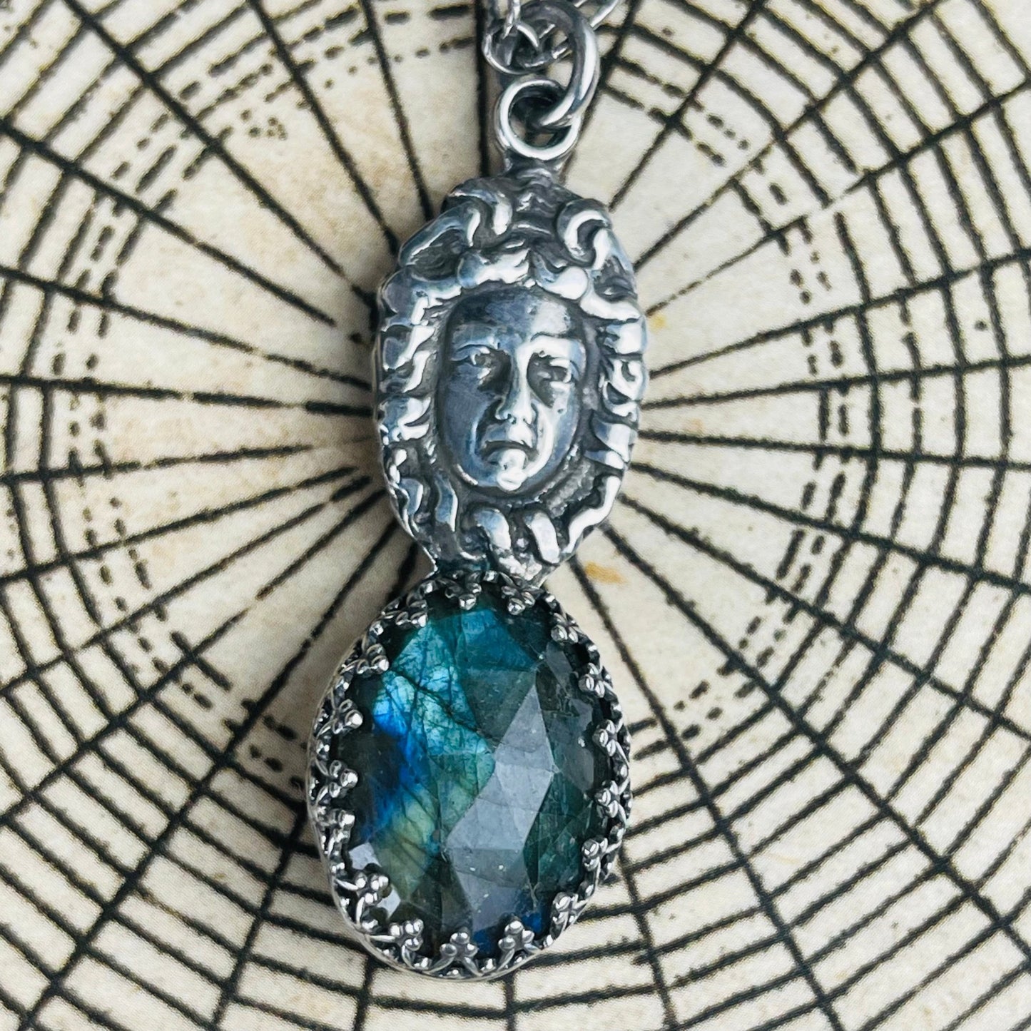 The Mini Medusa Gothic Victorian Sterling Necklace Labradorite - Loved To Death