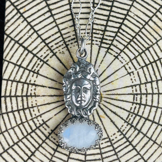 The Mini Medusa Gothic Victorian Sterling Necklace Moonstone - Loved To Death