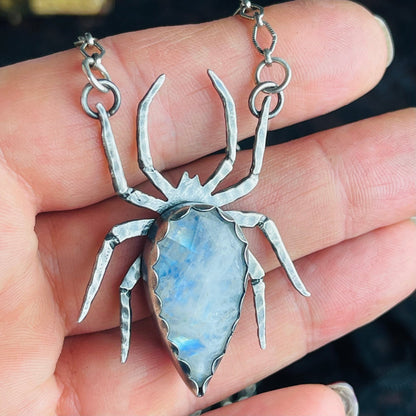 The Spider Gothic Victorian Sterling Necklace Large Moonstone - Loved To Death