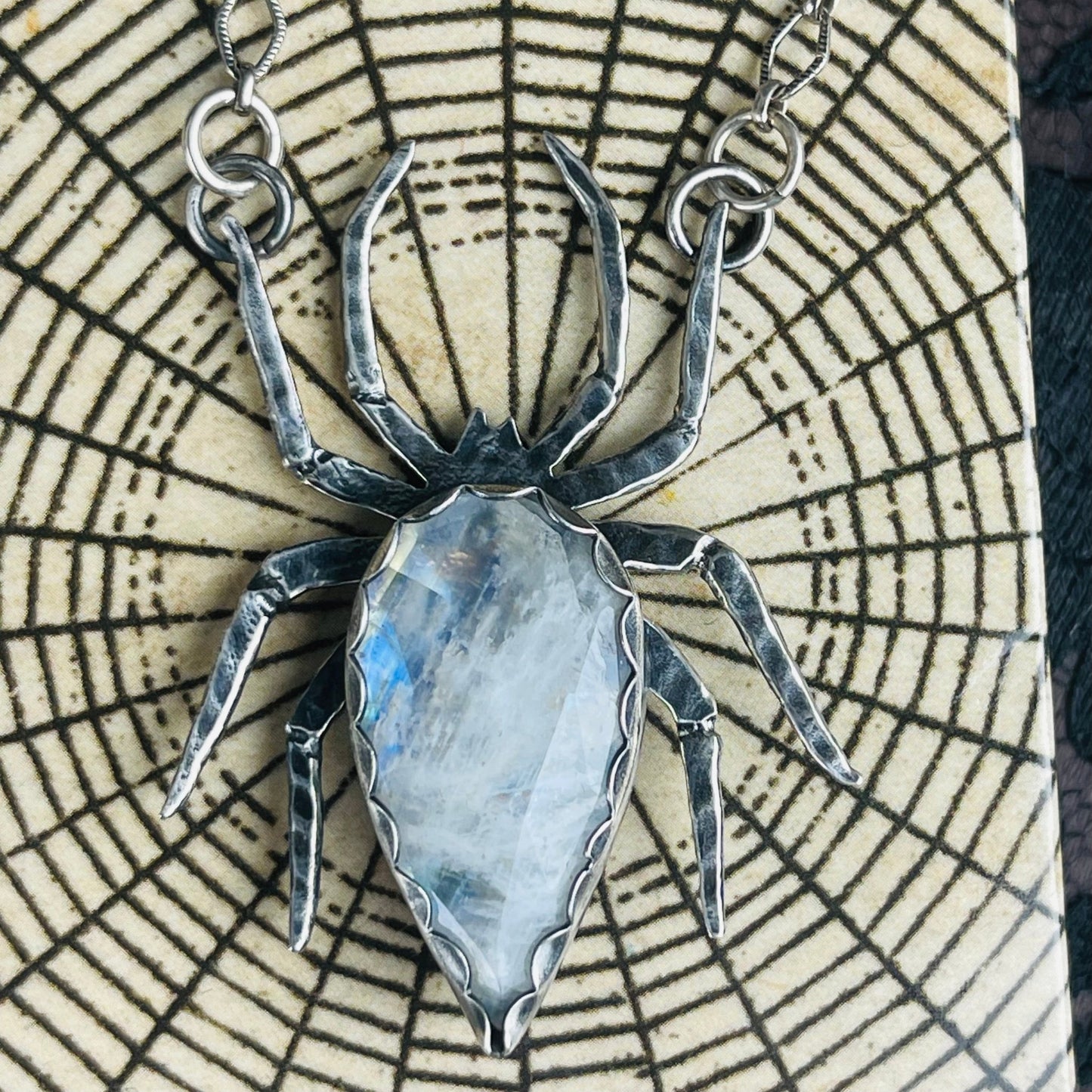 The Spider Gothic Victorian Sterling Necklace Large Moonstone - Loved To Death