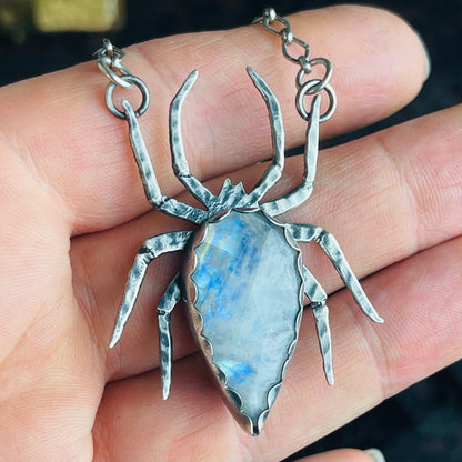 The Spider Gothic Victorian Sterling Necklace Large Moonstone - Loved To Death