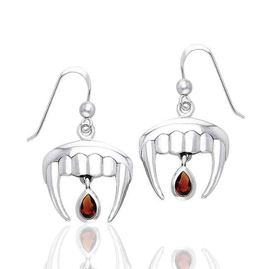 Vampire Fangs & Blood Drops Sterling Silver Garnet Earrings - Loved To Death