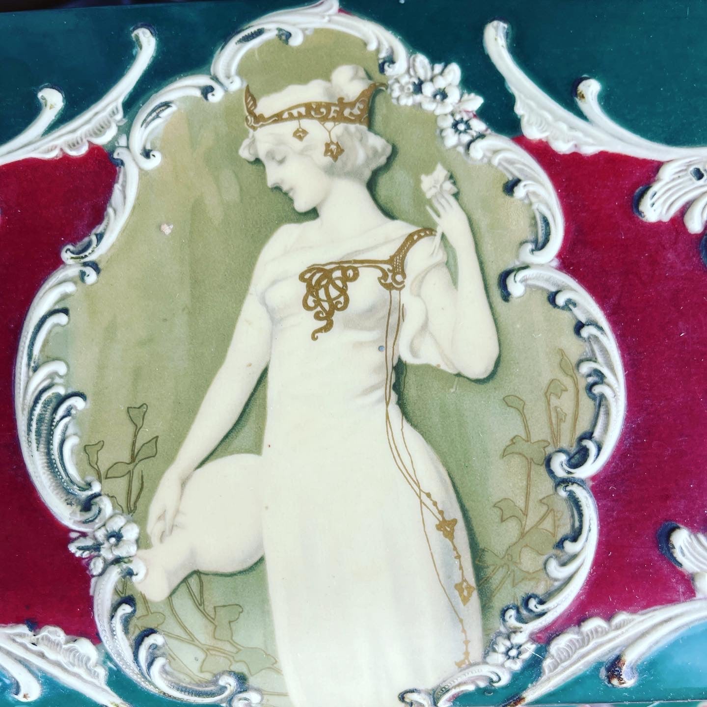 Victorian Celluloid Art Nouveau Woman with Snake Motif Box - Loved To Death