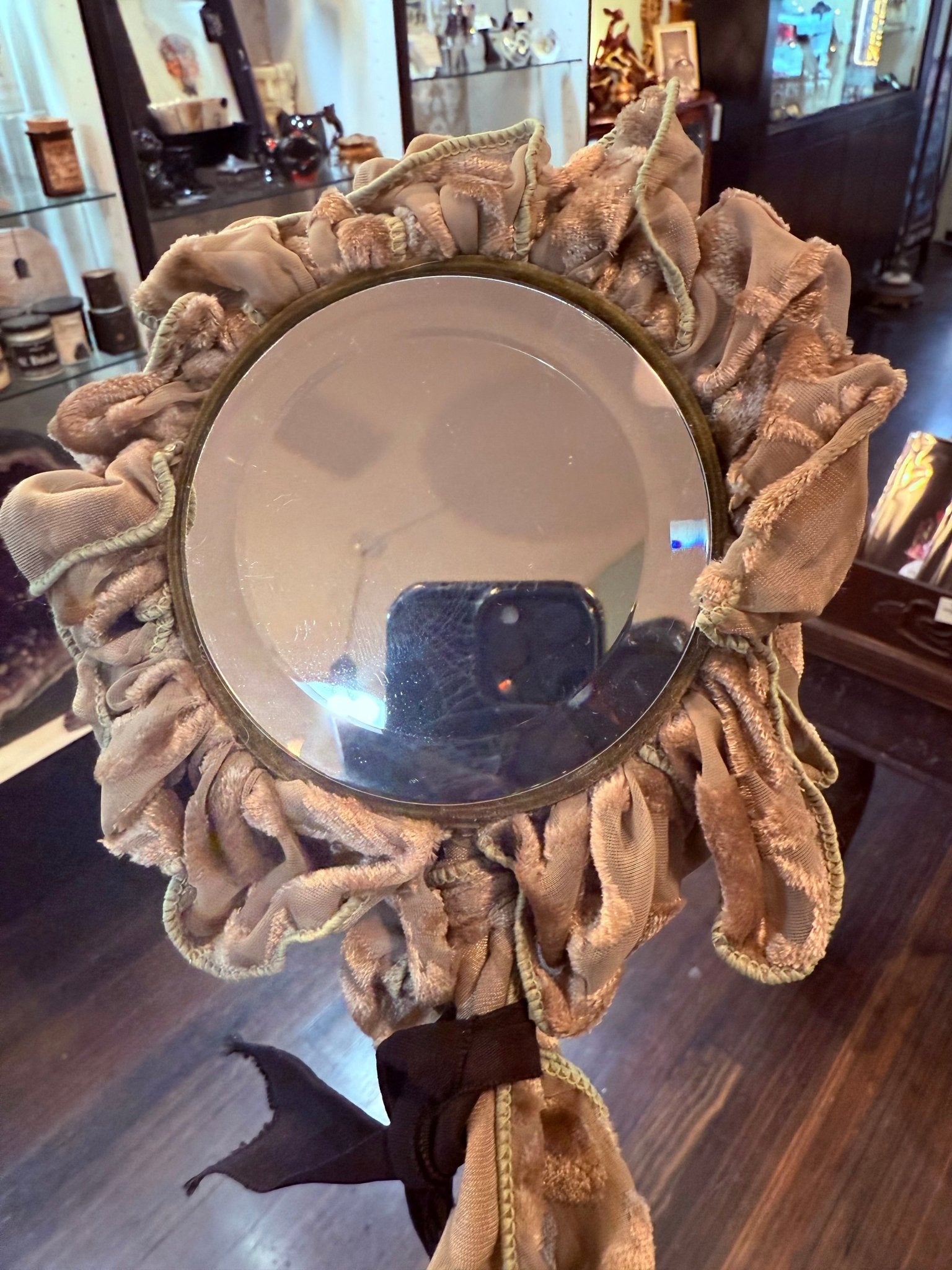 Victorian Unique Beveled Velvet Hand Mirror - Loved To Death