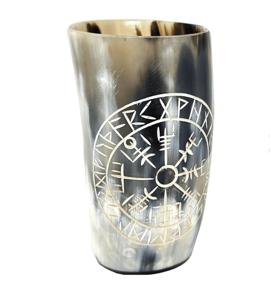 Viking Compass Carved Horn Cup - Loved To Death